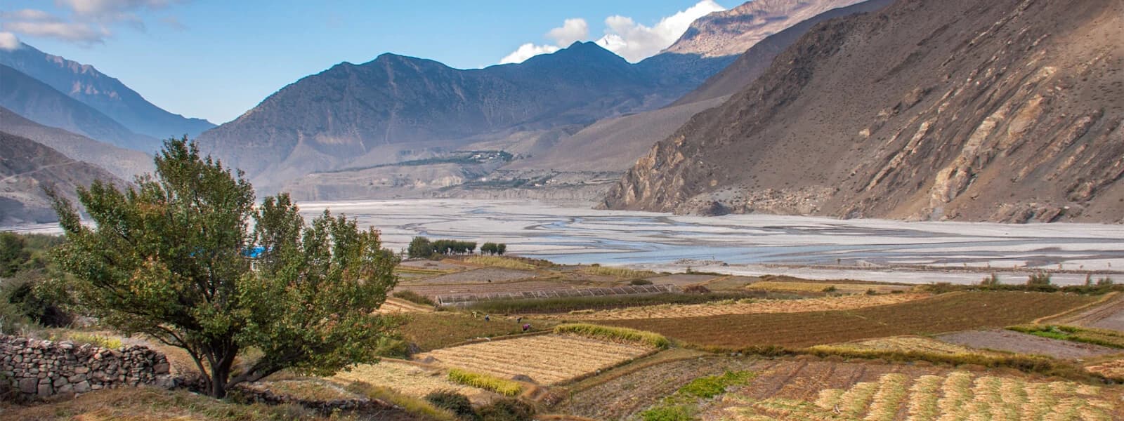 trekking through Mustang with the backdrop of the magnificent Himalayan ranges