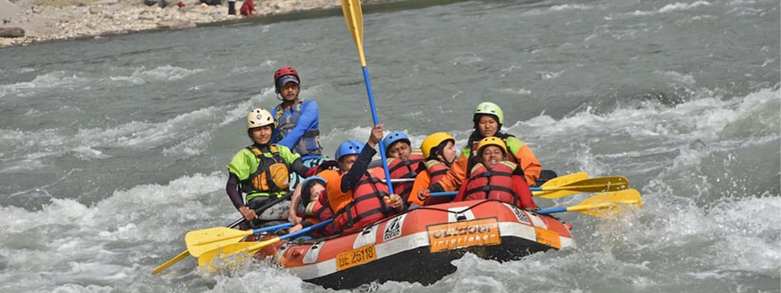Rafters navigating rapids on the Trishuli River